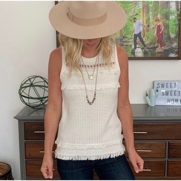 J. Crew Factory Tops - J. Crew Factory Knit Fringe Sweater-Tank Ivory Size XS Preppy Office Resortwear